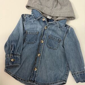 Old Navy Blue Denim Jacket with Gray Hood